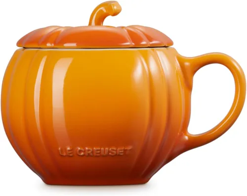 Vista 4 de Le Creuset - Taza de cerámica de calabaza con tapa, 14 onzas, caqui Naranja (Persimmon)