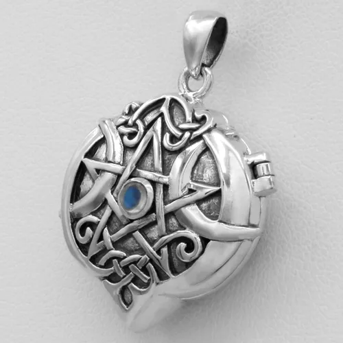 Vista 4 de Dryad Design Medallón colgante de corazón con nudo celta, plata de ley 925, piedra lunar arco iris, joyería de pentáculo wicca, Plata esterlina