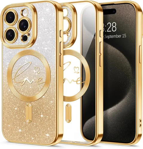Vista 109 de Hython Funda para iPhone Air con purpurina, compatible con MagSafe Love Heart fundas magnéticas transparentes para teléfono para mujeres y niñas