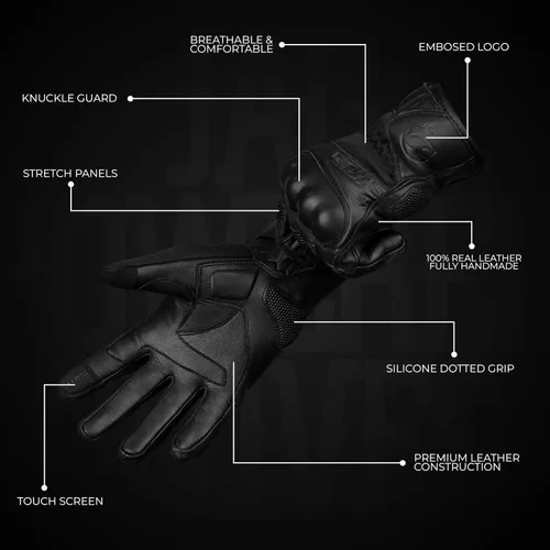 Vista 4 de J.A.G. Guantes de motocicleta – Guantes de motocicleta perforados de cuero premium para hombres con protección de nudillos Guantes de motocicleta
