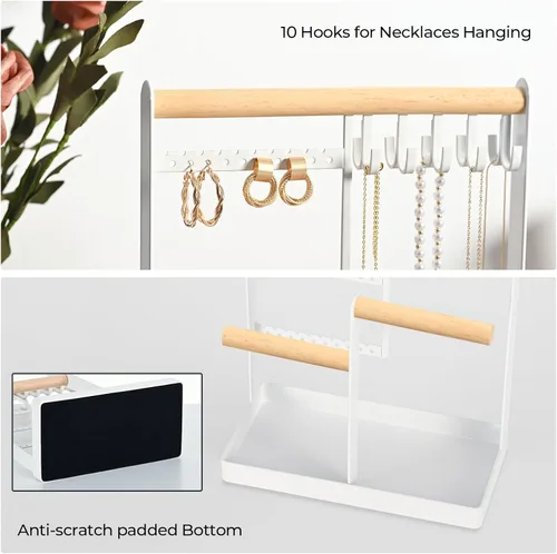 Vista 6 de Organizador de joyas, organizador de aretes de 5 niveles con 40 agujeros, soporte de exhibición de joyas con 10 ganchos, para pulseras, aretes