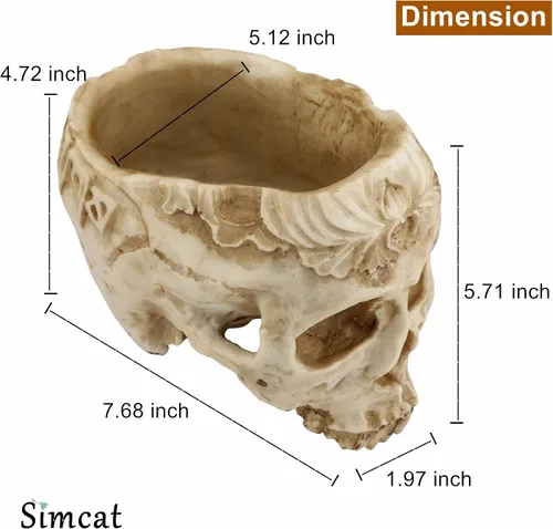Vista 2 de Simcat Macetero de calavera, maceta gótica hecha a mano, diseño vintage