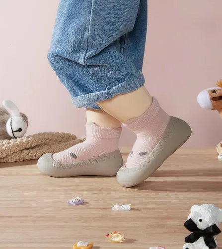 Vista 5 de SEBELLST Zapatos de calcetín para niña, suela de goma, antideslizantes, para interiores, zapatos de piso para primeros pasos, suela suave
