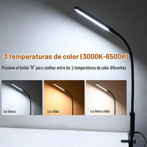 Vista 2 de Lámpara de escritorio con abrazadera LED de 18W 3000LM Negro tinta