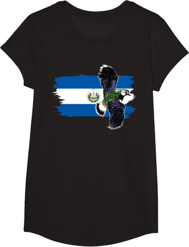 Vista 3 de Camiseta con la bandera de El Salvador, mapa de El Salvador, camiseta de Salvador para mujer, Negro