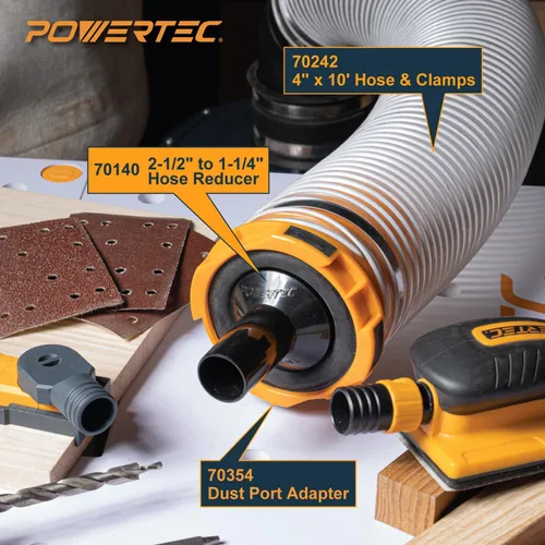 Vista 4 de POWERTEC 70140 Reductor de manguera de 2-1/2" a 1-1/4" - Unidad de conversión para accesorios de recolección de polvo, color negro
