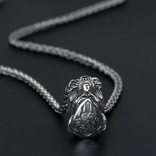 Vista 2 de GuoShuang Collar nórdico de perro vikingo nórdico Geri y Freki con pata de oso para hombre, acero inoxidable, regalo vikingo, joyería odin, Acero