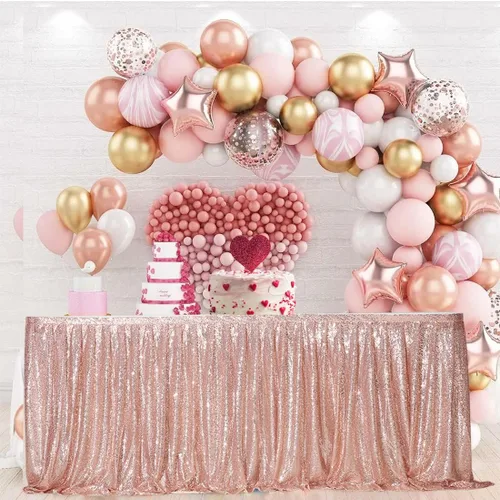 Vista 15 de PartyDelight Falda de mesa de lentejuelas doradas de 4 pies para mesa redonda/rectangular/cuadrada para fiesta de cumpleaños, boda, Navidad