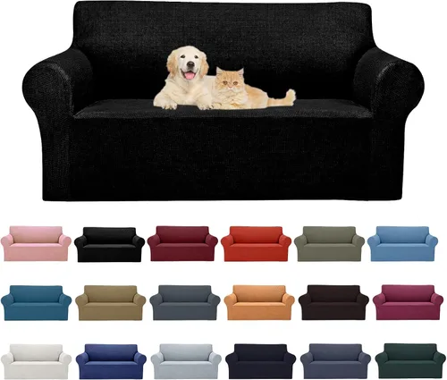Vista 24 de Cupuamon Funda elástica para sofá de 1 plaza, funda protectora de muebles con parte inferior elástica de tela jacquard a cuadros pequeños para Beige
