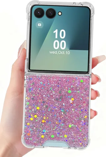 Vista 22 de Funda para Samsung Galaxy Z Flip 3 con purpurina, bonita funda transparente con diseño, brillante, reflectante, con destellos, cubierta de teléfono