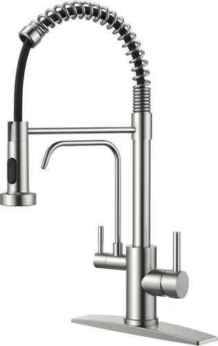 Vista 22 de FORIOUS Grifo de cocina con rociador extraíble, grifo de fregadero clásico de resorte extraíble de acero inoxidable comercial de una sola manija