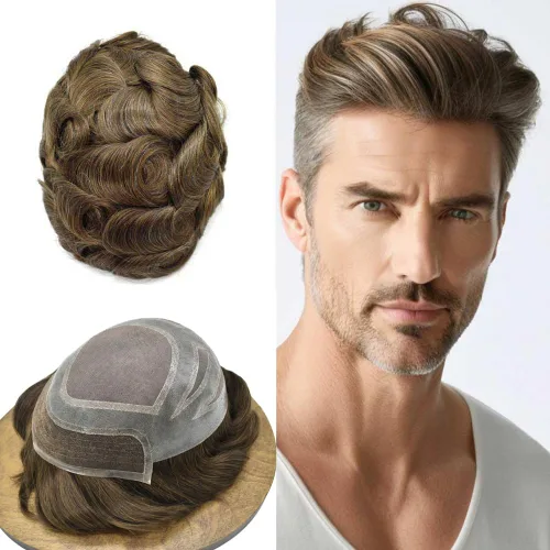 Vista 21 de Toupee For Men Hair Piece Real Human Hair Mens Hair System Fine Mono Mens Toupee Hair System For Men Hairpieces French Lace Natural Hairline8x10