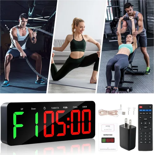 Vista 3 de Reloj temporizador de gimnasio mejorado para Tabata/FBG/EMOM - Reloj de entrenamiento grande para gimnasio en casa con control remoto, cuenta