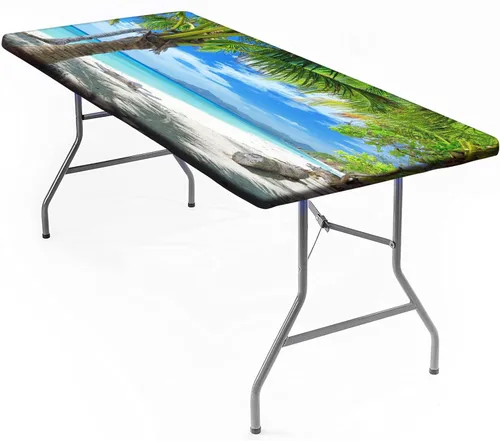 Vista 9 de Mantel rectangular elástico ajustable, con textura de madera de granja, cubierta de mesa de poliéster para mesa de bufé, picnic, cafeterías Mantel