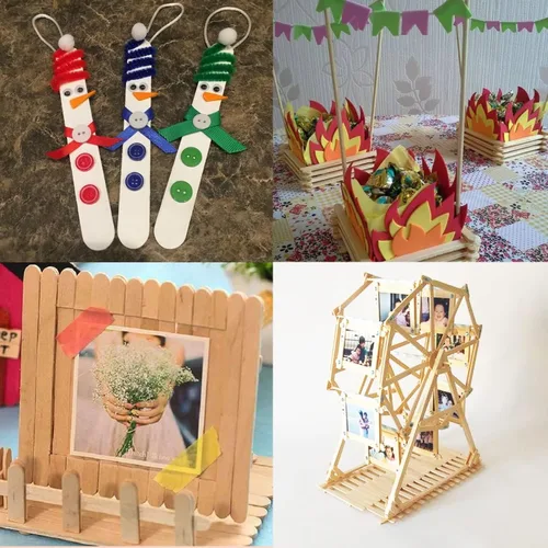 Vista 7 de LOMIMOS 200 palitos para manualidades de verano, palitos de helado de madera, depresor de lengua para niños, depilación de edificios, mezcla
