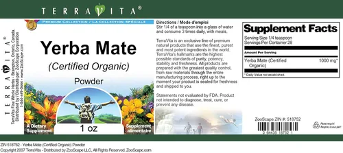 Vista 4 de Yerba Mate (Certificado Orgánico) Polvo (1 oz, ZIN: 518752) - Paquete de 3