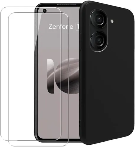 Vista 6 de Funda de silicona para Asus Zenfone 10, funda protectora de cuerpo completo suave y sedosa, a prueba de golpes, con forro de microfibra (negro)
