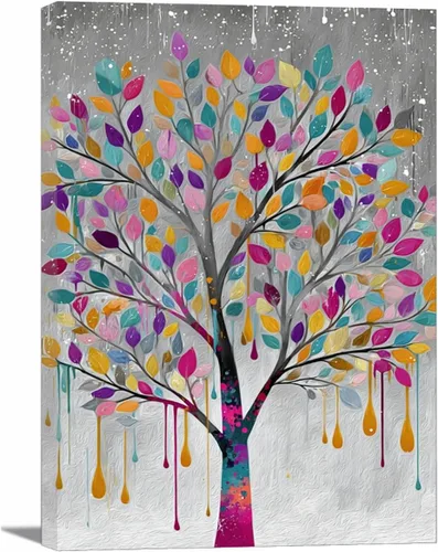 Vista 22 de VOCBAN Tree of Life Wall Art The Picture Artwork Canvas Prints Tree Pictures Poster Retro Artwork for Bedroom Living Room Home Decoration(blue blue