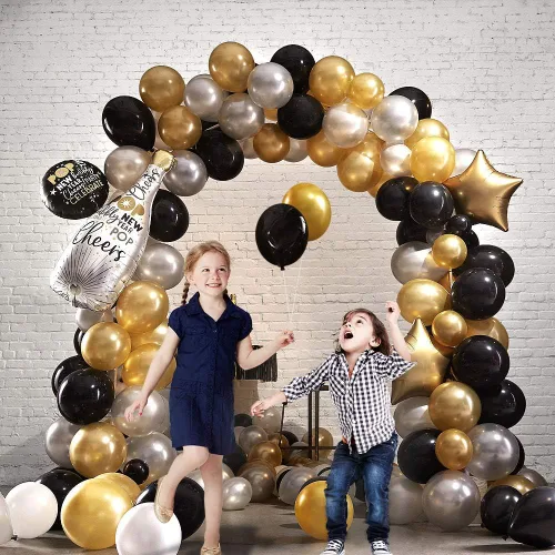 Vista 5 de KBZVNAF Globos negros de látex para fiesta, paquete de 50 globos de helio negro mate de 12 pulgadas para decoración de bodas, graduaciones, baby