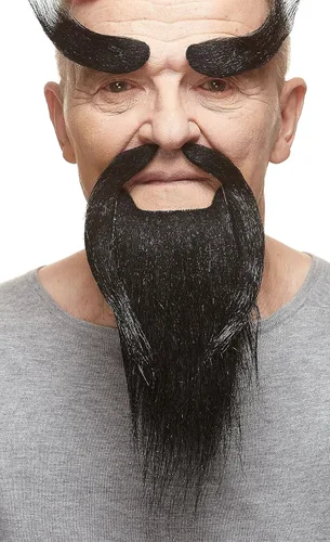Vista 18 de Mustaches Fake Facial Hair Set, Beard, Eyebrows, Self-Adhesive Rey medieval negro