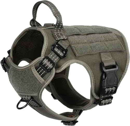 Vista 5 de ICEFANG - Arnés táctico para perros, talla S, con 2 hebillas de metal, chaleco para transportar carga, ligero y modular (MOLLE) con mango, clip
