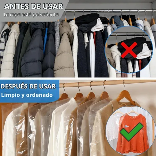 Vista 5 de AVLA Paquete de 50 bolsas de plástico para ropa, bolsas transparentes para colgar en seco, cubierta transparente para colgar ropa, bolsas
