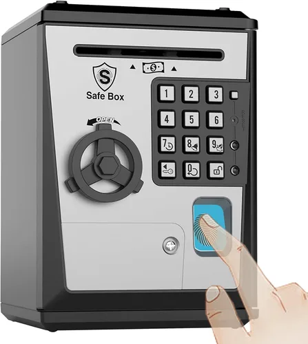 Vista 9 de Banco seguro para niños, alcancía con contraseña y bloqueo de huellas dactilares, banco de dinero de voz, regalo genial y educativo para niños