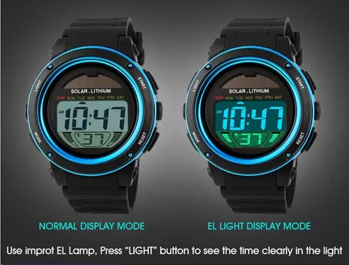 Vista 4 de MASTOP Relojes de energía solar para niñas y niños reloj digital militar resistente al agua reloj deportivo negro Negro - Digital