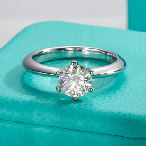 Vista 4 de AnuClub 1235CT Anillo solitario de moissanita de seis puntas, anillo de plata de ley 925, regalo para boda, compromiso y aniversario con certificado
