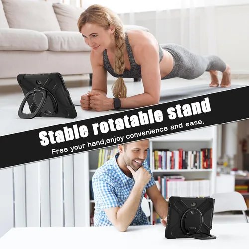 Vista 8 de 360 Rotation Case for Galaxy Tab ActivePro/Tab Active4 Pro/Active 5 Pro 10.1" Sturdy Cover Rotate Ring Stand Shoulder Carrying Strap Hand Strap