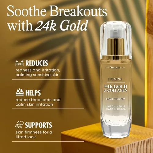 Vista 2 de Serenity Dew - Suero facial de oro de 24 quilates y colágeno, probado por dermatólogos, cuidado de la piel coreano antienvejecimiento, calma