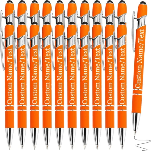 Vista 22 de Bolígrafos personalizados con nombre, paquete de 10 bolígrafos personalizados a granel, bolígrafo de tinta negra grabada con punta de lápiz óptico