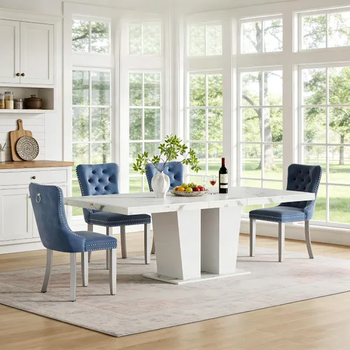 Vista 49 de Mesa de comedor extensible de 78.74 pulgadas para 6 8 y 10 pulgadas, moderna mesa de comedor extensible de granja con base de doble pedestal, mesa