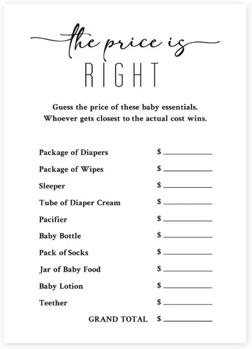 Vista 8 de Baby Shower Games Price is Right, suministros de fiesta de revelación de género, suministros de fiesta, adivina el precio, juegos minimalistas