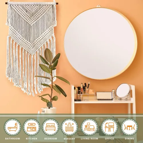 Vista 7 de Livalaya Tapiz bohemio tejido de macramé para colgar en la pared, color beige, 16 x 36 pulgadas, moderno tapiz bohemio para decoración de pared