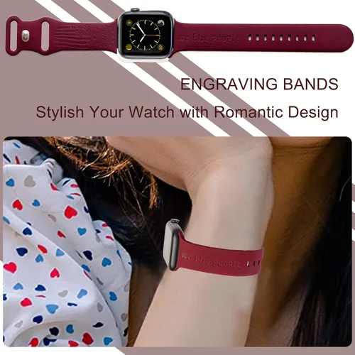 Vista 6 de 2 correas grabadas compatibles con Apple Watch Band 1.732 in 1.575 in 1.772 in, correa deportiva de silicona para mujeres y niñas, correa deportiva