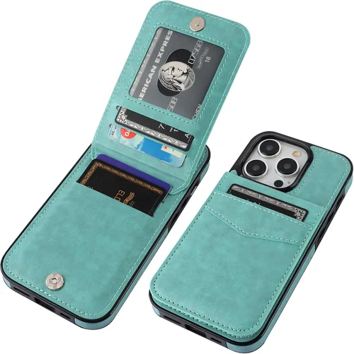 Vista 15 de KIHUWEY Compatible con iPhone 15 Pro Funda Cartera con Soporte para Tarjetas de Crédito, Tapa de Cuero Premium con Cierre Magnético y Soporte, Funda