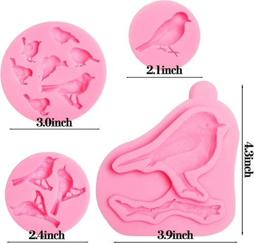 Vista 2 de Juego de moldes de silicona para pájaros para decoración de pasteles, 4 Moldes de fondant para pájaros(XL207)