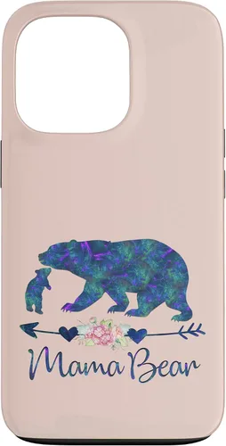Vista 10 de Teal Blue Purple Floral Mama Bear and One Cub Light Pink Case for iPhone 17