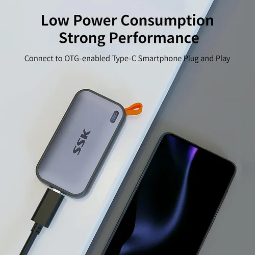 Vista 3 de SSK SSD externo de 250 GB, unidades de estado sólido externas SSD USB C de hasta 1050 MB/s, SSD portátil USB 3.2 Gen2 para iPhone 15/Pro, Windows