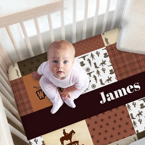 Vista 2 de Juego de ropa de cama de bebé personalizado para bebés niños, juego de ropa de cama de bebé personalizado con nombre, ropa de cama de bebé de Cowboy