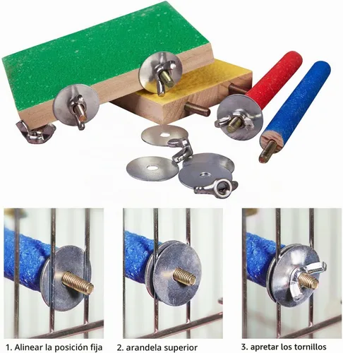 Vista 3 de 4 piezas de juguete de perca para pájaros, soporte de perca de loro de madera, plataforma de molienda de patas, accesorios de jaula, juguetes
