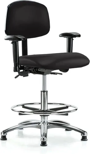 Vista 22 de PERCH - Silla giratoria con ruedas para alfombra o linóleo, cromado, Textil, Tela negra