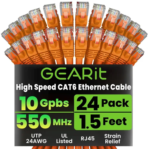 Vista 34 de GEARit Paquete de 24 cables Ethernet Cat6 de 0.5 pies Cable de conexión de red RJ45, conectores chapados en oro sin enganches de 10 Gbps, cable