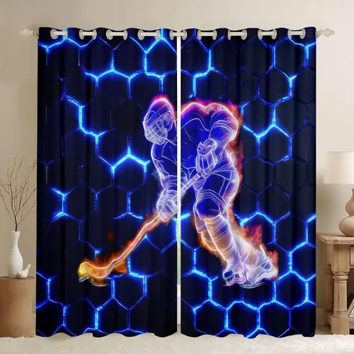 Vista 35 de Erosebridal Hockey Blackout Curtains for Boys,Blue and Black Sports Curtains & Drapes for Kids Teen,Ball Games Gamer Bedroom Decor,Ice Hockey Field