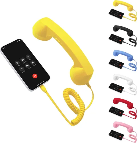 Vista 9 de Auricular retro para teléfono tipo C, teléfono retro con cable con micrófono y altavoz, receptor de teléfono clásico para teléfono celular