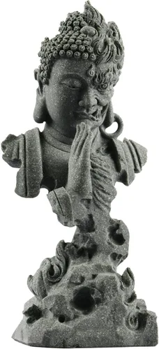 Vista 7 de livelyfish Estatua de Buda meditante, pecera, estatuas de Buda zen, figuras de pensador de piedra arenisca para acuario, jardín, decoración