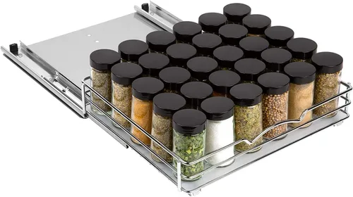 Vista 16 de Organizador de especias extraíble para gabinete – resistente cromado deslizante para especias 14 in de ancho x 10 3/8 in de profundidad x 2 1/8 in