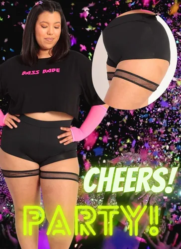 Vista 11 de Pantalones cortos para mujer, sexy, rave, color negro, para yoga, baile, bikini de cintura alta, traje de concierto de música