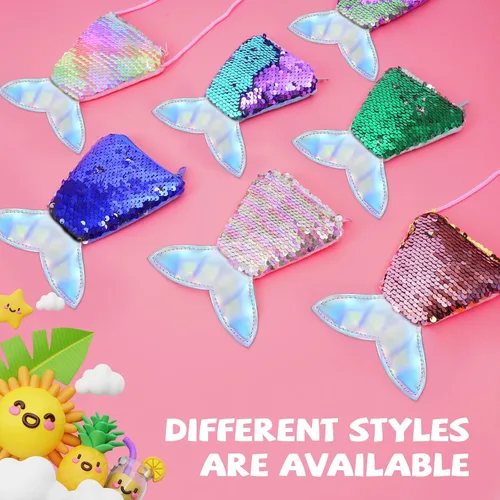 Vista 4 de Monedero de cola de sirena para niñas pequeñas, con lentejuelas, con purpurina, reversible, carteras reversibles, bolsa para niños, regalos